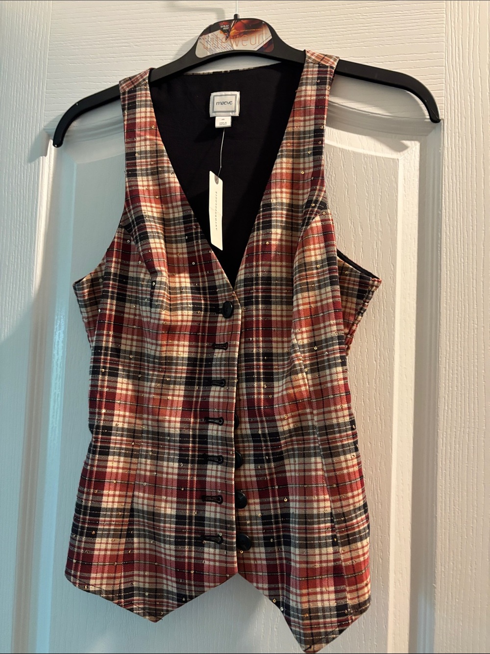 Anthropologie Red Plaid Button-Front Vest